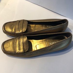 Prada Gold Penny Loafers